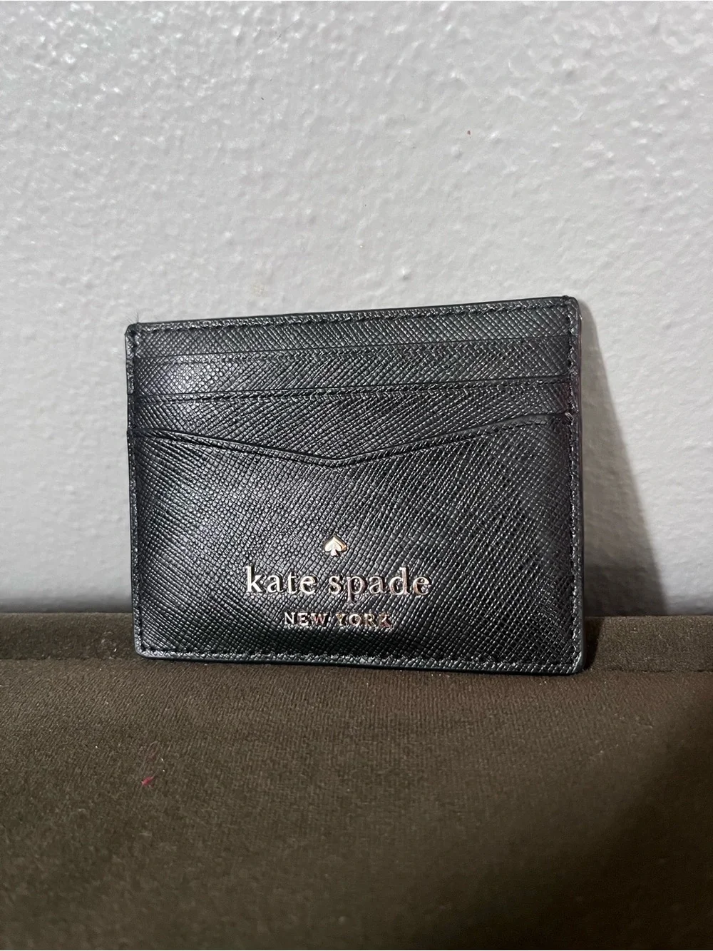 kate spade Black Slim Leather Card Holder with Gold Logo